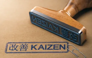 Stempel mit Abdruck Kaizen und Kaizen-Kanji