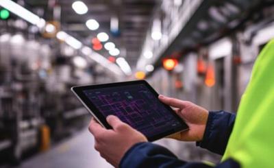 One Point Lesson auf einem Tablet in einer industriellen Umgebung