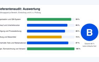 Lieferantenaudit-Auswertung: Erfüllungsgrad je Bereich und Einstufung B